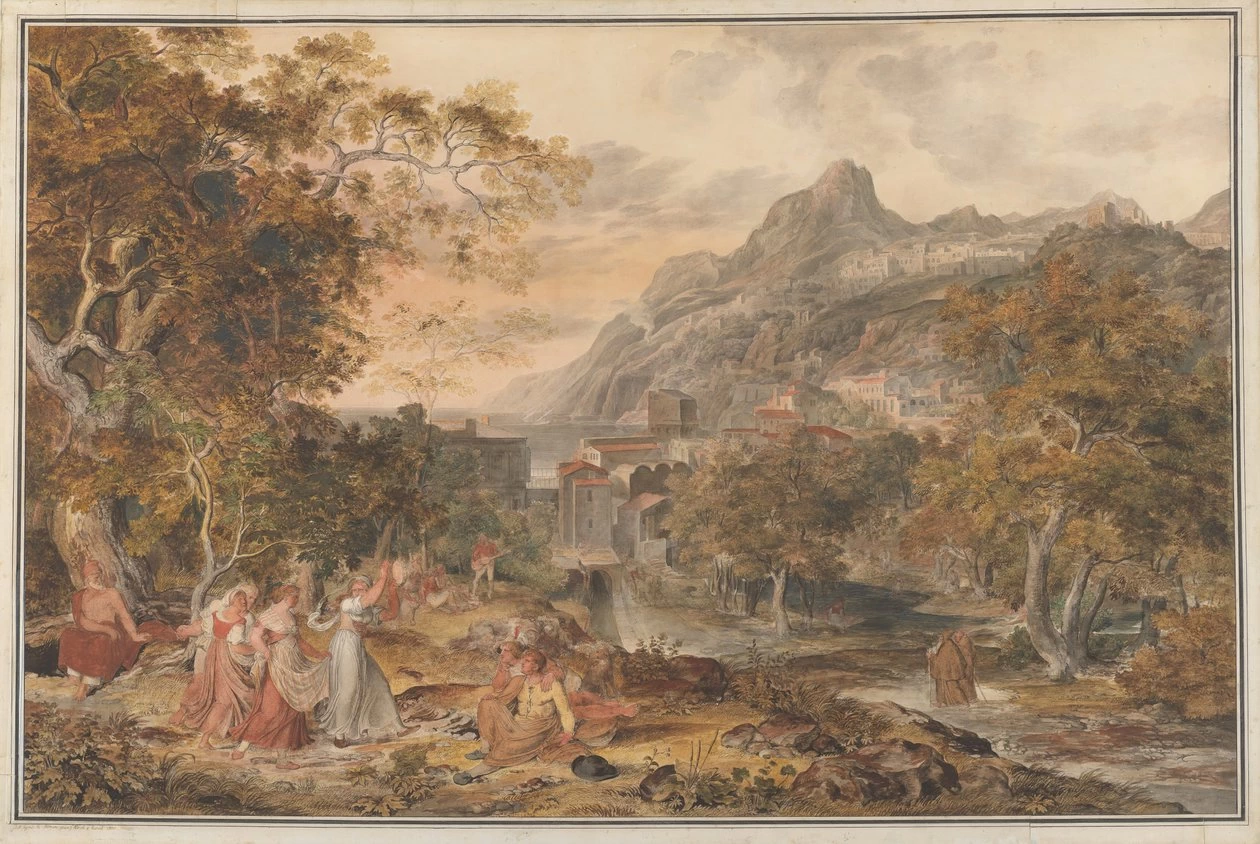 Veduta di Vietri con giovani contadine che danzano per i pastori in primo piano - Metropolitan Museum of Art, New York